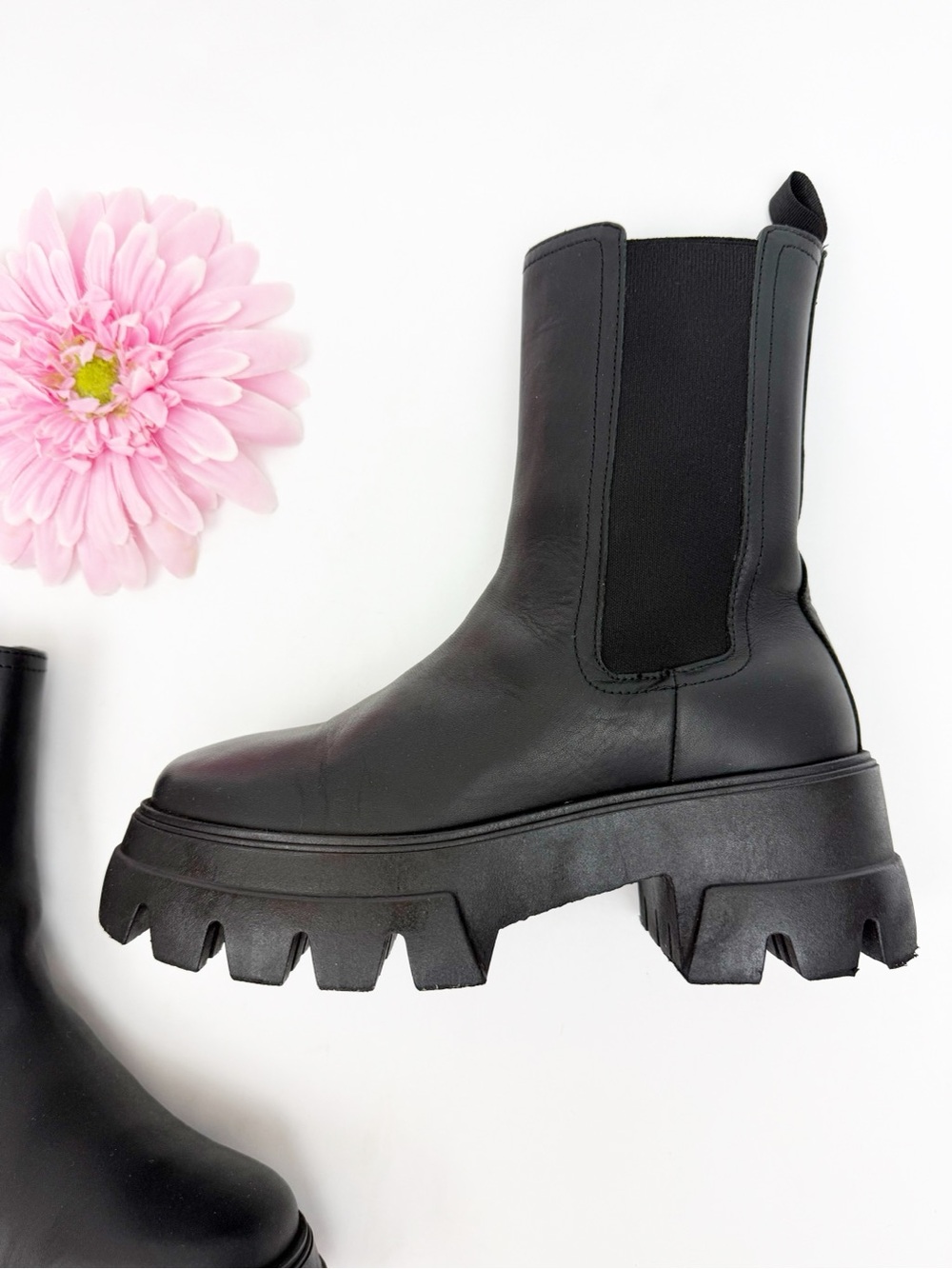 Thursday Boot Company Reign Leather Chelsea Ankle Mid Calf Boots Chunky Black - Picture 12 of 14
